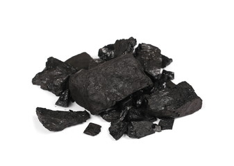 Obraz premium pile black coal isolated on white background
