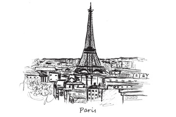 Ręcznie rysowane miasto Paryż na białym tle - 130664469