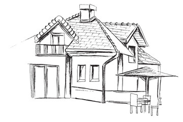 Hand drawn project of the building on white background