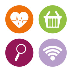 heartrate shopping search wifi assorted app buttons icon image vector illustration design 