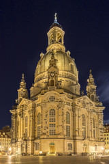 Fototapeta na wymiar The Church of Our Lady (Frauenkirche) in Dresden, Germany, at night.