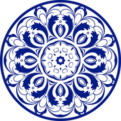 Round blue ornamental element, vector illustration