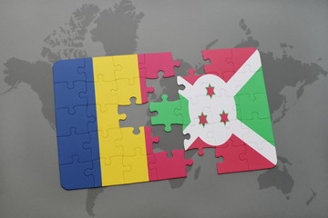 puzzle with the national flag of chad and burundi on a world map