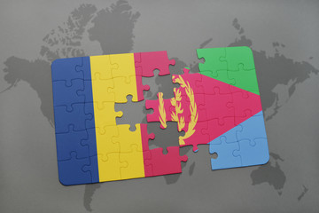 puzzle with the national flag of chad and eritrea on a world map