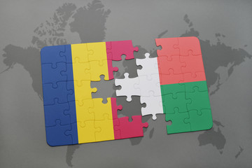 puzzle with the national flag of chad and madagascar on a world map