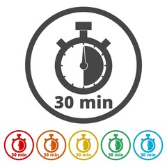 30 minutes stopwatch symbol, Timer icons set 