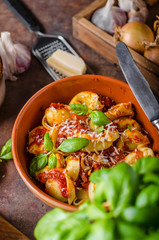 Homemade tortellini with tomato sauce
