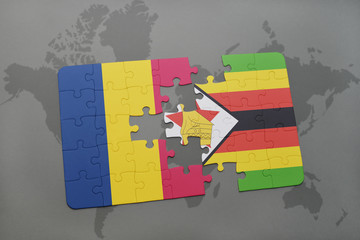 puzzle with the national flag of chad and zimbabwe on a world map