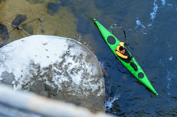 winter kayaking on the river in Ukraine 20