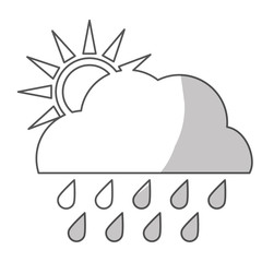sun and cloud with rainydrops weather icon over white background.  vector illustration