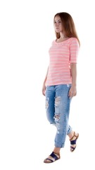 Obraz premium back view of walking woman .