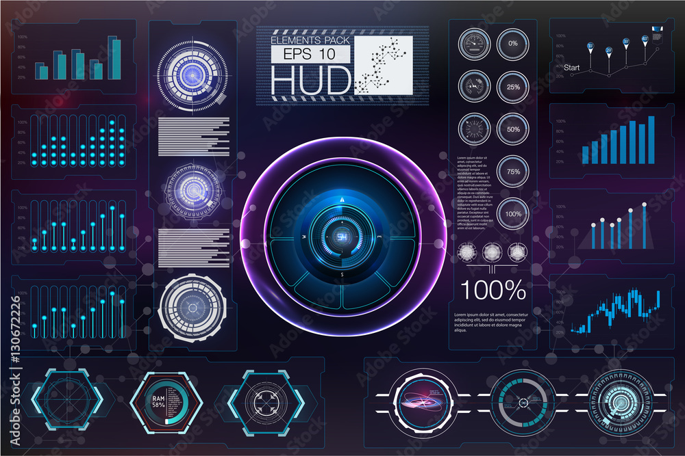 Poster hud background outer space. infographic elements.digital data, business abstract background. infogra