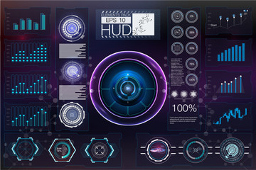 Fototapeta premium HUD background outer space. Infographic elements.Digital data, business abstract background. Infographic elements. Futuristic user interface.