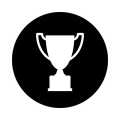 Champion cup icon. Black round icon isolated on white background. Trophy silhouette. Simple circle icon. Web site page and mobile app design element.