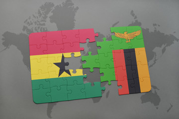puzzle with the national flag of ghana and zambia on a world map