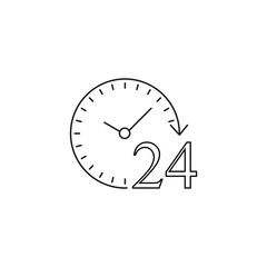 24 hours line icon, customer service, support, social media, vector graphics, a  linear pattern on a white background, eps 10.