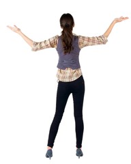 Back view of  beautiful brunette woman