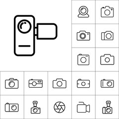 thin line camera icon on white background