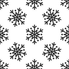 Snowflake simple seamless pattern. Black snow on white background. Abstract wallpaper, wrapping decoration. Symbol of winter, Merry Christmas holiday, Happy New Year celebration Vector illustration