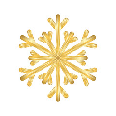 Gold Christmas snowflake icon. Golden silhouette snow flake sign isolated on white background. Elegant design for card, greeting, decoration. Shine texture. Symbol of winter Vector illustration