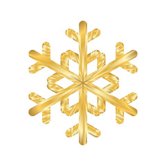 Gold Christmas snowflake icon. Golden silhouette snow flake sign isolated on white background. Elegant design for card, decoration. Symbol winter, New Year holiday celebration Vector illustration