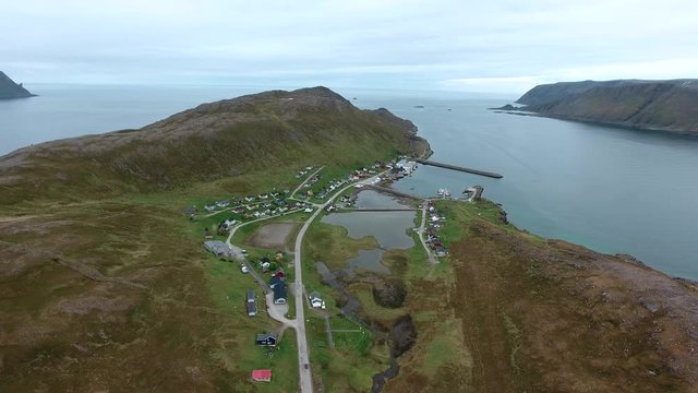 Aerial footage from Barents Sea coast North Cape (Nordkapp) in northern Norway.