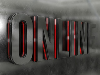 Online text with red neon light 3D rendering with depth of field