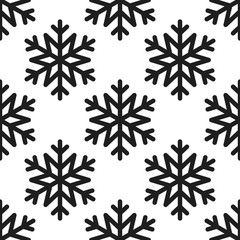 Snowflake simple seamless pattern. Black snow on white background. Abstract wallpaper, wrapping decoration. Symbol of winter, Merry Christmas holiday, Happy New Year celebration Vector illustration