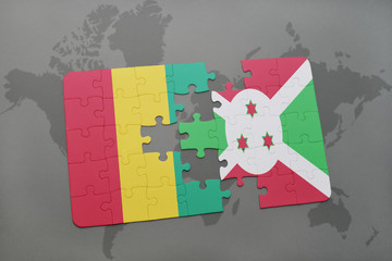 puzzle with the national flag of guinea and burundi on a world map