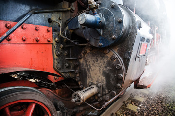 Fototapeta premium historical train close-up with steam