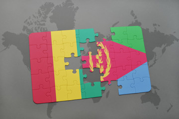 puzzle with the national flag of guinea and eritrea on a world map