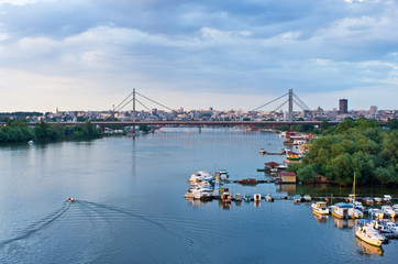 Fototapeta premium Panorama of Belgrade downtown, a view from Sava river, Serbia