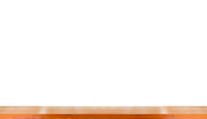 old wooden shelf with shadow use for put your products or something isolated on white background.