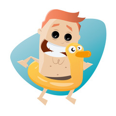 funny cartoon man with floating duck