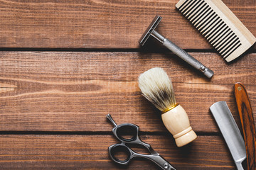 Tools for cutting beard barbershop top view