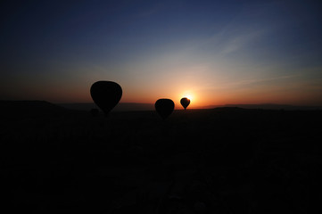 Hot Air Balloon silhouette flying morning Goreme landscape Cappa