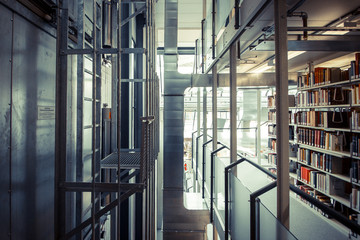 Books in a bookshelf at the library, university, konstanz