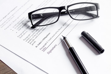 concept conclusion of treaty on dark wooden background