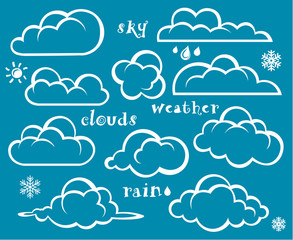 illustration of clouds collection on blue background