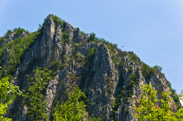 Fototapeta premium Path to the Eagle's nest at Tresnjica gorge with one bald eagle high in the sky, west Serbia