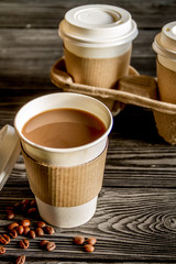 coffee cup take away at wooden background