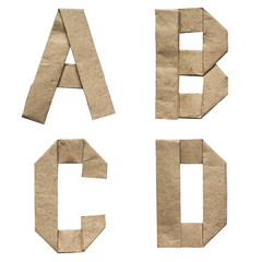 Natural brown origami folded craft eco paper alphabet (abc) letters and numbers a, b, c, d