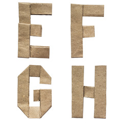 Natural brown origami folded craft eco paper alphabet (abc) letters and numbers e, f, g, h