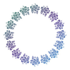 Round Christmas label with holiday decorations. Color gradient fill. Copy space.