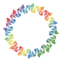 Round Christmas label with holiday decorations. Color gradient fill. Copy space.