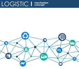 LOGISTIC mechanism concept. distribution, delivery, service, shipping, logistic, transport, market concepts. Abstract background with connected objects. Vector illustration.