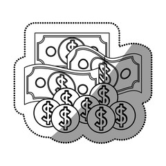Bills and coins icon. Money financial item commerce market and buy theme. Isolated design. Vector illustration
