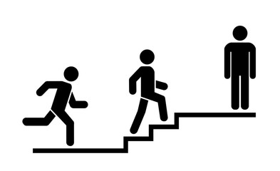 Upstairs icon sign. run, stand and walk man in the stairs. Career symbol. flat design. Vector illustration.