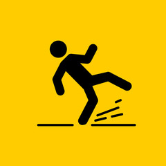 Fototapeta na wymiar Wet Floor sign, falling man. Yellow background. Isolated vector illustration.