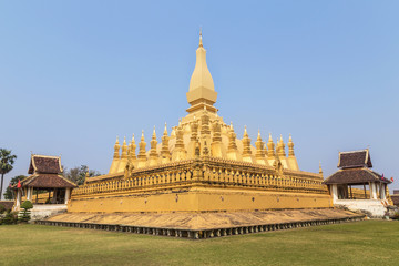 Golden buddhist pagoda of Phra That Luang temple in Vientiane , Laos 